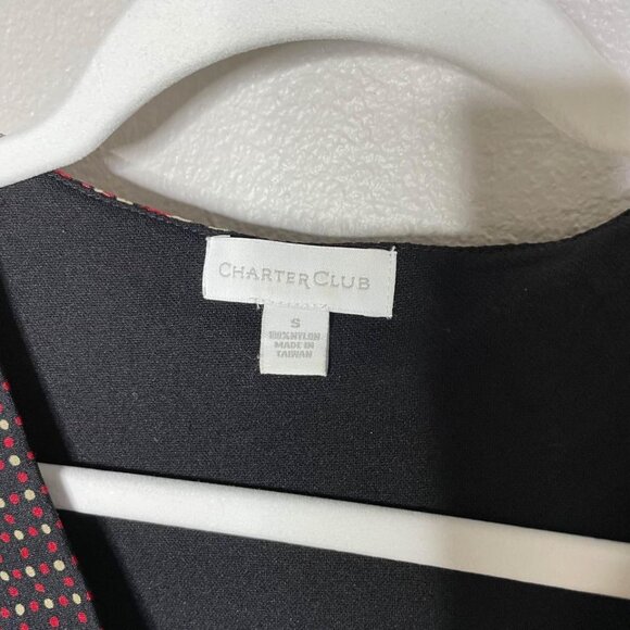 Charter Club Printed V-neck Blouse Black Red Size Small Sz S - Picture 4 of 5